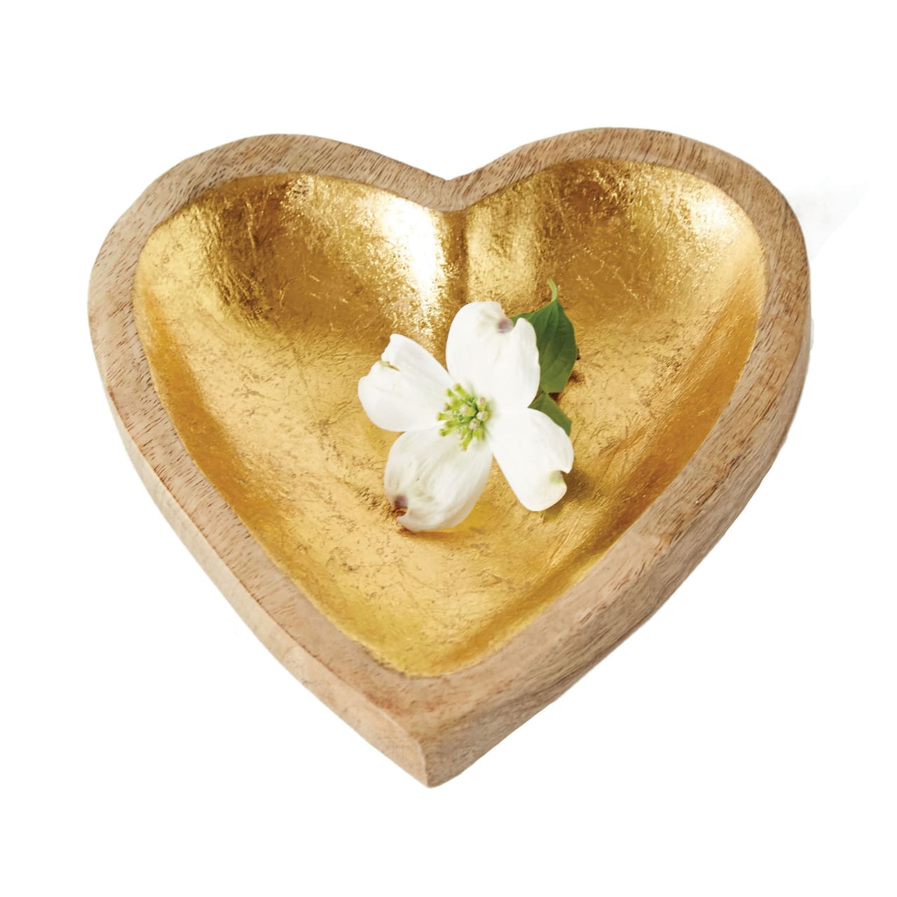 Hello Honey® 8" Mango Wood Heart Tray with Gold Leaf Interior